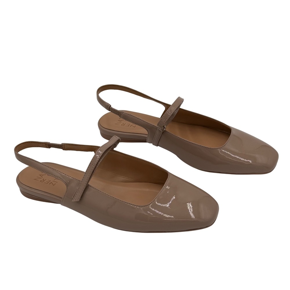 Naturalizer Taupe Patent Square Toe Slingback Mary Jane Flats Womens Size 9 Wide